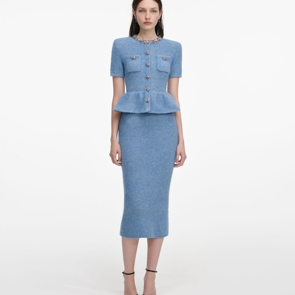 self portrait blue midi dress Blue Lace Embellished Midi Dress  self-portrait-US